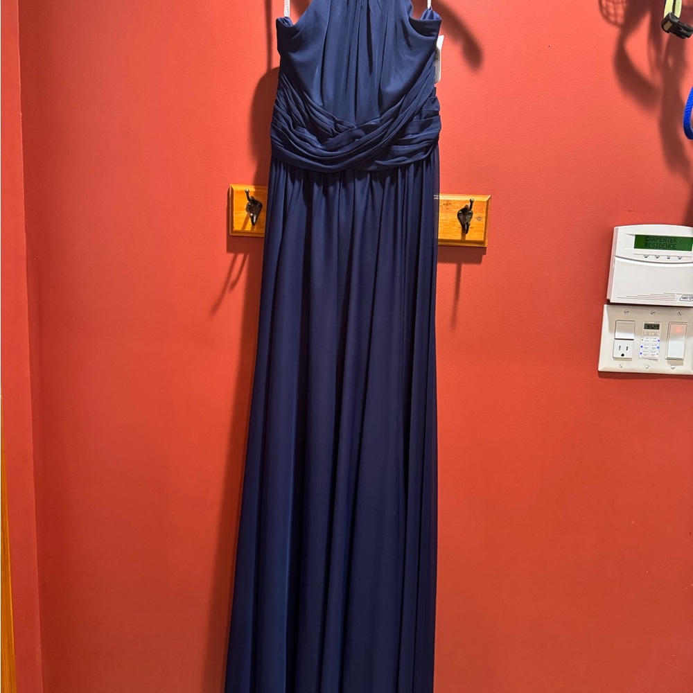 David's Bridal Blue Ruched Halter Maxi Gown